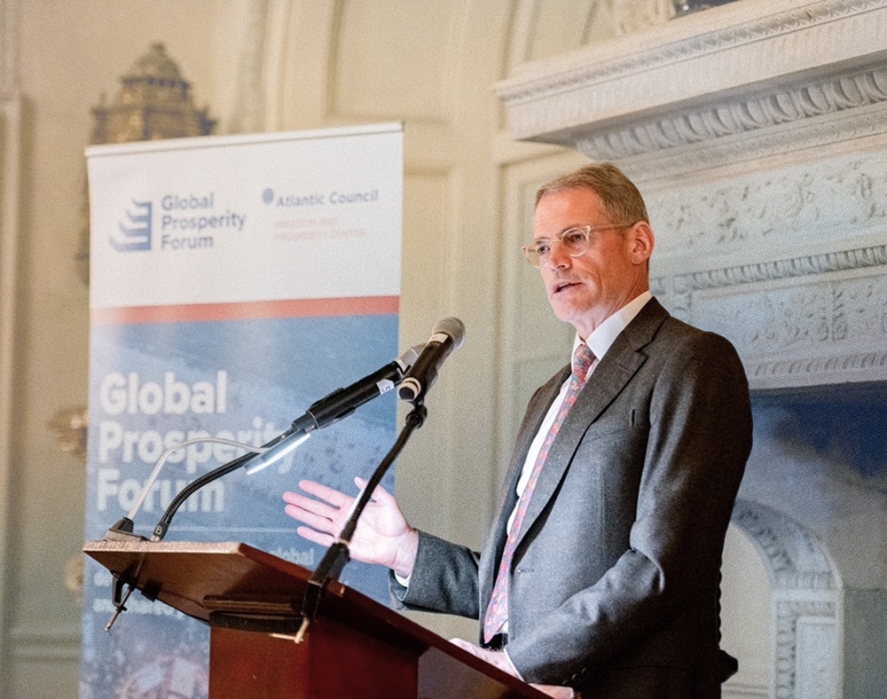Michael Fisch speaking at an Atlantic Council Global Prosperity event